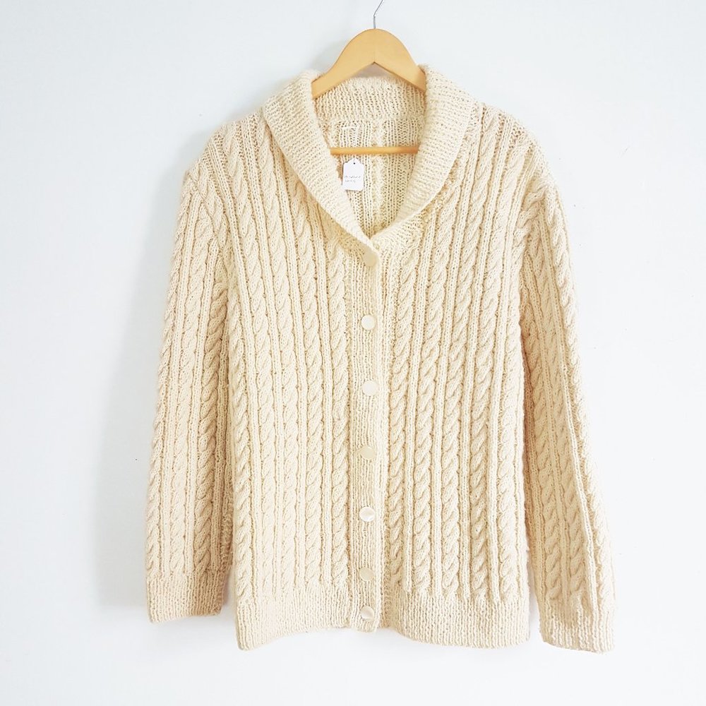 Vintage Cozy Pure Wool Fisherman's Sweater Made in England Heavy Wool Size M